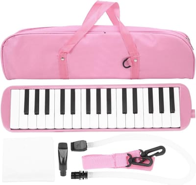 Melodica Set met 32 Toetsen, Draagbare Pianica voor Volwassenen en Kinderen, Geschikt voor Beginners en Oefeningen (Roze)