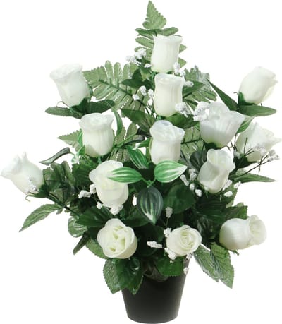 Louis Maes Kunstbloemen in pot - wit - H35 cm - Bloemstuk ornament - rozen/gipskruid met bladgroen