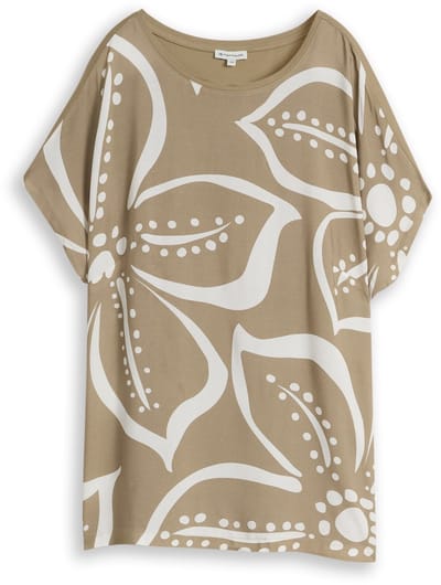 Tom Tailor - Plus Size - T-shirt van gemengde materialen - Maat 46 - Silver Olive