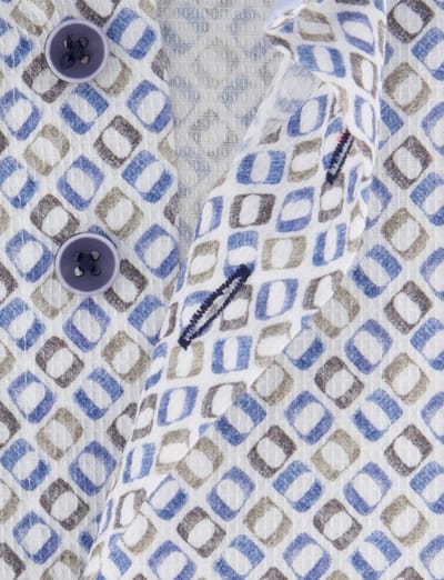 Eden Valley overhemd wit blauw regular fit geprint borstzak