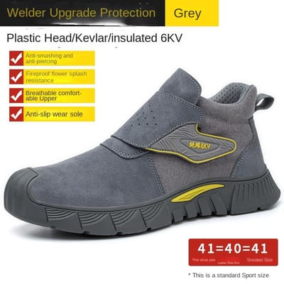 Chaussures d'assurance travail pour hommes anti-perforation chaussures de soudure électrique anti-brûlures semelle souple légères et résistantes à l'usure chaussures de sécurité pour chantier de construction 46 beige