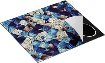 Chefcare Inductie Beschermer Abstracte Kunst met Blauwe en Gouden Ruiten - 60x50 cm - Afdekplaat Inductie - Kookplaat Beschermer - Inductie Mat
