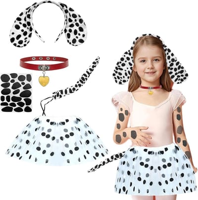 Dalmatijn Kostuum Set voor Meisjes met Tulle Rok, Oren, Staart en Strik voor Carnaval en Cosplay