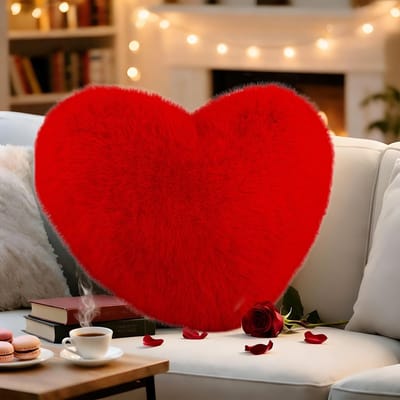 Cuddly Fluffy Heart Kussen voor Woonkamer en Slaapkamer, Perfect als Decoratief Kussen, 30 x 40 cm, Rood, Zacht en Comfortabel