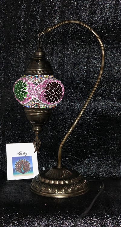 Handgemaakte Turkse roze tafellamp in glas met gekleurde sterren Oosterse sferen nachtlamp ca. 45cm