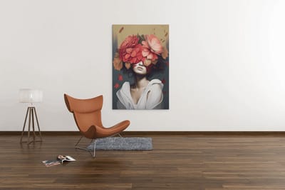 Canvas Schilderij - Vrouw met Bloemen - Wanddecoratie - 120x80 cm