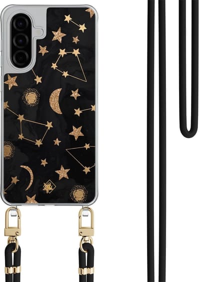 Casimoda® hoesje met zwart koord - Geschikt voor Samsung A26 - Counting The Stars - Afneembaar koord - TPU/polycarbonaat - Zwart