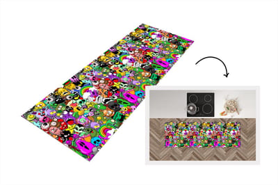 Keukenloper - Loper keuken - Tieners - Monster - Doodle - Patronen - 150x50 cm - Keukenloper vinyl