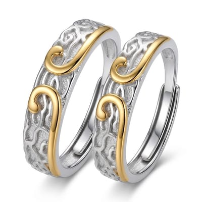 Zilverkleurige en goudkleurige trouwring dames en heren ring set 2 stuks open verstelbare ring vintage patroon koppels relatie ring matching liefde verloving ring