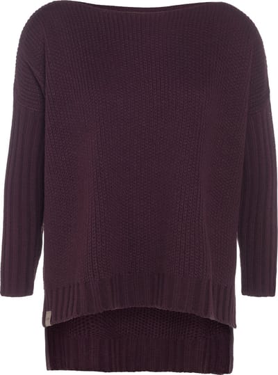 Knit Factory Kylie Gebreide Dames Trui - Trui dames winter - Pullover dames - lange mouw - Wintertrui - Damestrui - Boothals - Aubergine - Paars - 46/54 - Grote maten dames kleding