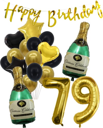 79 Jaar Verjaardag Cijferballon 79 - Feestpakket Snoes Ballonnen Pop The Bottles - Zwart Goud Groen Versiering