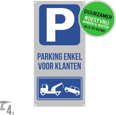 Pictogram/ bord Dibond + boorgaten | "Parking enkel voor klanten" | 20 x 40 cm | Grijs | Parkeerplaats | Shop | Duurzaam | 1 stuk