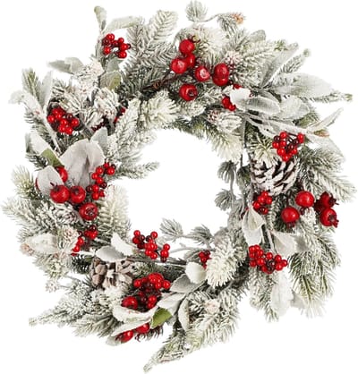 Mica Decorations Belfort Kerstkrans met Besneeuwde Dennentakken - Kerstversiering voor Authentieke Winterse Kerstsfeer - Deurkrans om op te Hangen of neer te Zetten - Ø40 cm - Groen