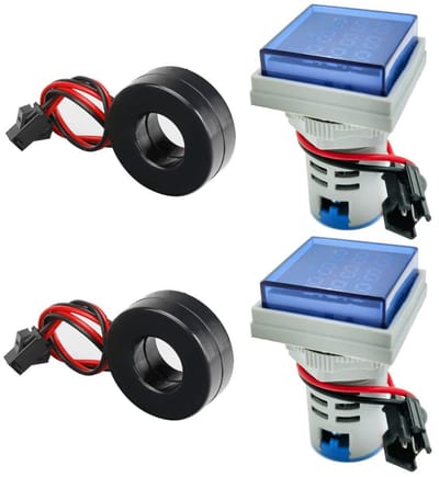 2 Stuks Drie Cijferige Display AC 20-500V, Voltage 0-100A, 22mm Vierkante LED Multifunctionele Meetinstrument Monitor, Frequentie 20-70HZ Indicator (Blauw)