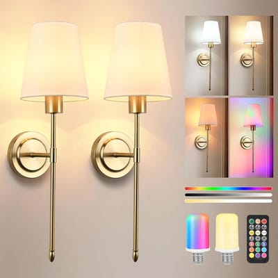 Draadloze LED Wandlamp met Afstandsbediening - Dimbare Gouden Vintage Wandverlichting - 2 Stuks