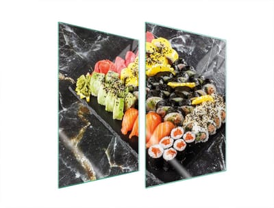 TMK ArtDeko Serie - Glazen Beschermplaat - 2x 35x52 cm - Sushi - Veilig en Hygiënisch
