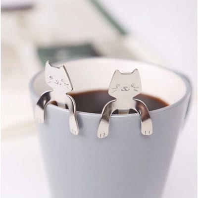 Dailygoods- Koffielepels Set van 4 - Roestvrij Staal - Mini-Kattendesign - Hangende Lepels - Voor Koffie/Thee - Gemakkelijk te Reinigen - Lepelset