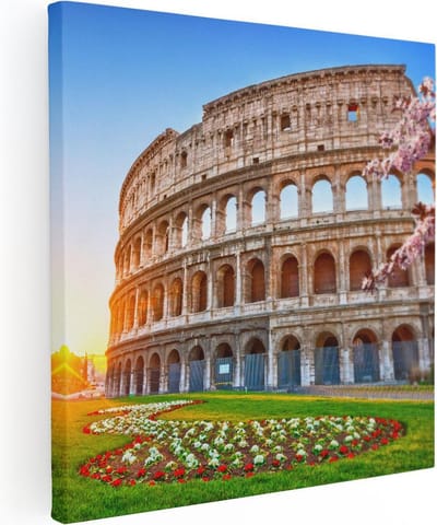 Artaza Canvas Schilderij Rome - 30x30 cm - Klein - Wanddecoratie Colosseum - Muurdecoratie Kersenbloesem - Kamer Accessoires Italië