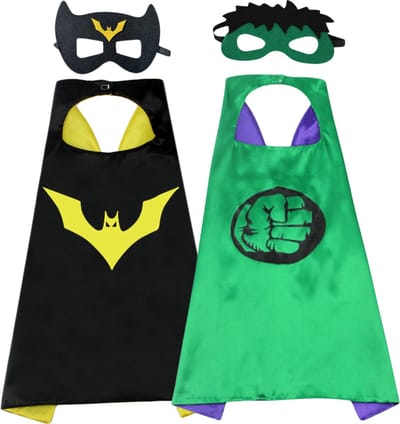 Joya Kids® Set van 2 Groene en Vleermuis Superheld Cape en Masker Set | Superhelden verkleedpak | Spider en Groene Superheld pak | Cape | Masker | Kostuum jongens