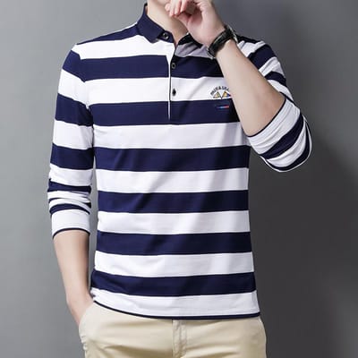 Nouveau POLO Homme Printemps Automne T-shirt À Manches Longues avec Une Chemise De Base Affaires Décontracté Revers Rayé Chemise Slim 2XL white