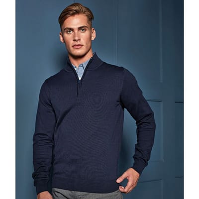 Premier Heren 1/4 Ritssluiting Gebreide Trui (Marine)
