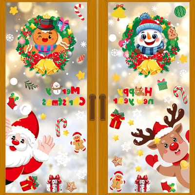 Kerstvensterstickers, 4 Vellen Decoratieve Stickers voor Kerstmis, Sneeuwvlokken en Vensterplakken, Dubbelzijdige PVC Static Stickers voor Feestelijke Raamdecoratie