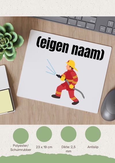 Akyol - brandweerman Muismat - Brandweer - iemand die werkt bij de brandweer - met eigen naam - leuk cadeau voor iemand die bij de brandweer werkt - cadeau - kado - 23 bij 19 cm