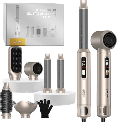 Haarstyler Set - Heteluchtborstel Krultang - Dagelijkse Styling - 6-in-1 Opzetstukken - 1000W Vermogen - Goud