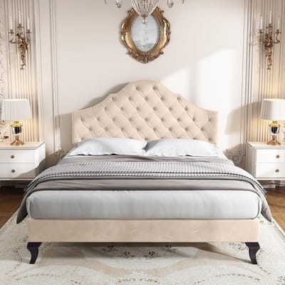 Gestoffeerd Bed - Boxspring Frame - Slaapkamer Inrichting - Verstelbaar Hoofdbord - 140x190 cm - Beige