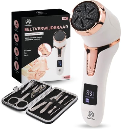 Beeperfect® Elektrische Eeltverwijderaar met Stofzuigsysteem - Voetvijl - Eeltvijl - Draadloos en Oplaadbaar - IPX7 Waterdicht - Inclusief 6 Eeltschijven - Incl. pedicure set