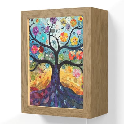 Wandlamp 15x20 cm - Oplaadbaar - Boom - Kleurrijk - Bloemen - Kunst - Abstract - Wandlampen binnen woonkamer - Slaapkamer lamp met kabel - Decoratieve nachtlamp - Vloerlamp snoer