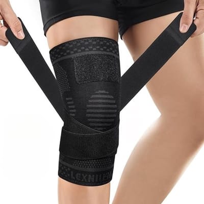 Knee Band - Kniebrace - Verstelbare Compressiebandage voor Kniepijn - Kniebandage met Banden voor Hardlopen - Sport - Zwart - XL
