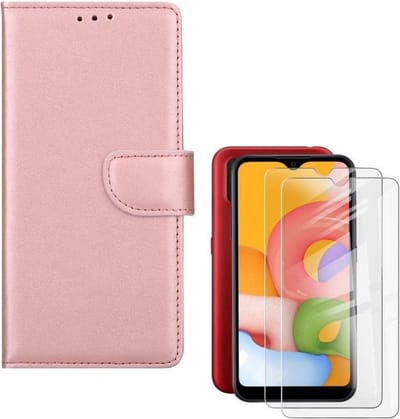 hoesje Geschikt voor: Samsung Galaxy M10 Portemonnee Rose Goud met 2 stuks Glas Screen protector