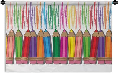 Wandkleed - Wanddoek - Kleurpotlood - Patronen - Regenboog - 90x60 cm - Wandtapijt