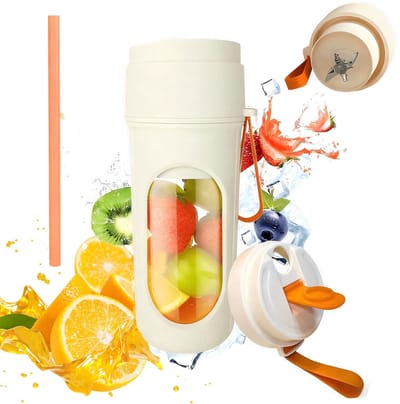 Persoonlijke blender, geschikt voor het maken van smoothies en crèmes, draagbare blender van 440 ml met sapdeksel en rietjesdeksel, blender voor vers sap, mini-ijscrusher.