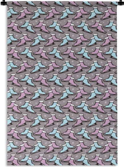 Wandkleed - Wanddoek - Schaatsen - Patroon - Winter - 120x180 cm - Wandtapijt