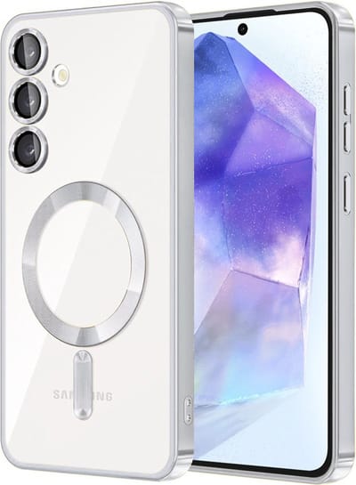 Hoesje geschikt voor Samsung Galaxy A55 - Techsuit Luxury Crystal Back Cover - Geschikt voor MagSafe - Transparant/Zilver