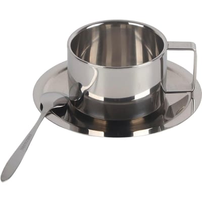 Lot de 3 tasses à café en acier inoxydable 304 à double paroi, ensemble de cuillères et soucoupes, fournitures de cuisine pour café, latte, thé, lait gray