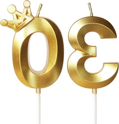 Dailygoods- Verjaardagskaarsen 3D-goud - Cijferkaarsen met kroon - Taartdecoratie - Feestaccessoires - Jubileum - 30 stuks