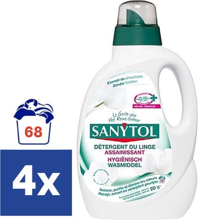 Sanytol Hygiënisch wasmiddel Antibacterieel (Voordeelverpakking) - 4 x 1,65L (68 wasbeurten)