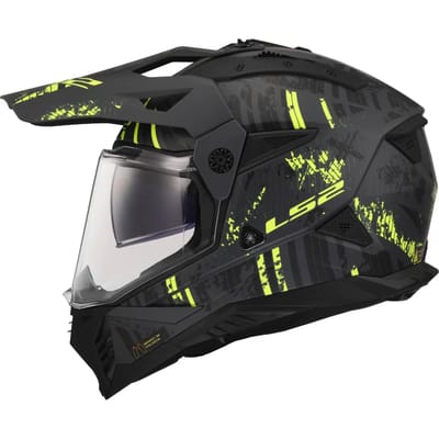LS2 MX702 Pioneer II Crazy Mat Zwart Fluo Geel Adventure Helm - Helm