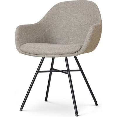 Nolon Noa-Mae Eetkamerstoel Warm Grijs - met Armleuning - Stof - Zwart Metalen Poten - Design - Scandinavisch - Comfortabel
