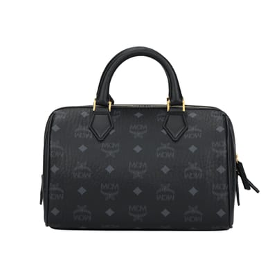 MCM Ella Boston Bag Visetos met verguld messing beslag, gecoat canvas en leren crossbodytas, kleine damestas, zwart MWBESEA02BK001 Basic Set (Bag+Dust Bag) black