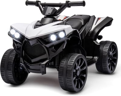 HOERFURIY-Elektrische kinderauto-Elektrische quad voor kinderen, elektrische auto voor kinderen met ledverlichting en muziek, 1,5-3 km/u, claxon, ATV voor kinderen vanaf 3 jaar, wit