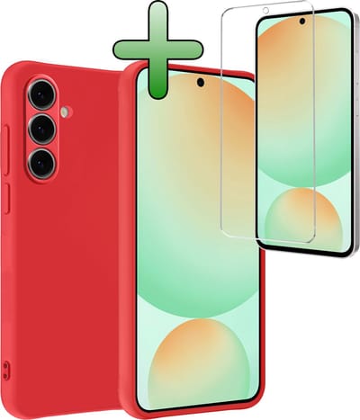 Hoesje Met Screenprotector - Geschikt voor Samsung Galaxy S24 FE - Sterk & Shockproof - Back Cover - Siliconen Case - Telefoon Hoes - Rood
