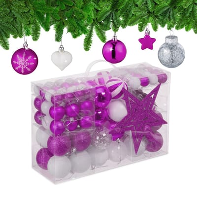 kerstballen - set van 101 - plastic - onbreekbaar - kerstpiek ster - paars/wit