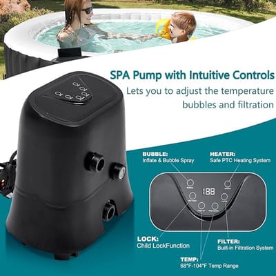 Opblaasbare Whirlpool 4-6 Personen 195 x 195 x 63,5 cm – Luxe Jacuzzi met 120 AirJets, Verwarming tot 40°C, Isolerende Cover & Filtersysteem – Indoor & Outdoor Spa – Laura