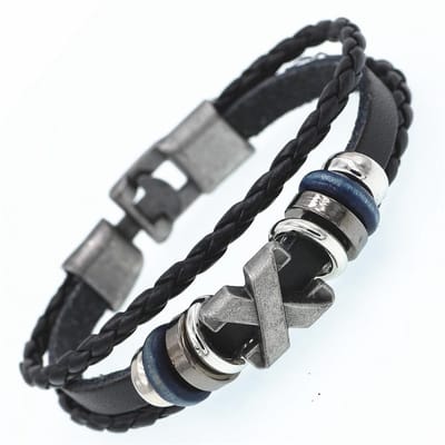 Stoere Heren Armband Leer - X - Leer met Metalen Accenten - Armbanden - Papa Cadeau Voor Mannen - Vaderdag