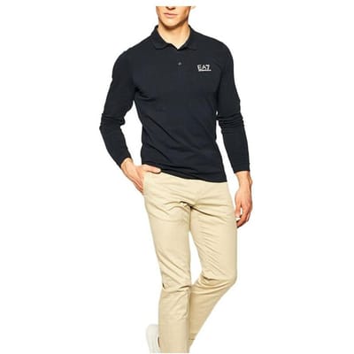 Emporio Armani EA7 SS22 Logo Print Slim Fit Lange Mouwen Polo Shirt Heren tops Donkerblauw 8NPF05-PJM5Z-1578 XXL