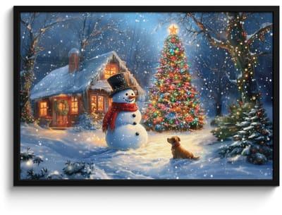 Poster in lijst - Fotolijst 90x60 cm - Posters - Kerstwonder - Winteravond - Kleurrijk - Posterlijst zwart - Decoratie - Wanddecoratie woonkamer - Muurdecoratie slaapkamer - Kerstversiering - Kerstdecoratie voor binnen - Kerstmis